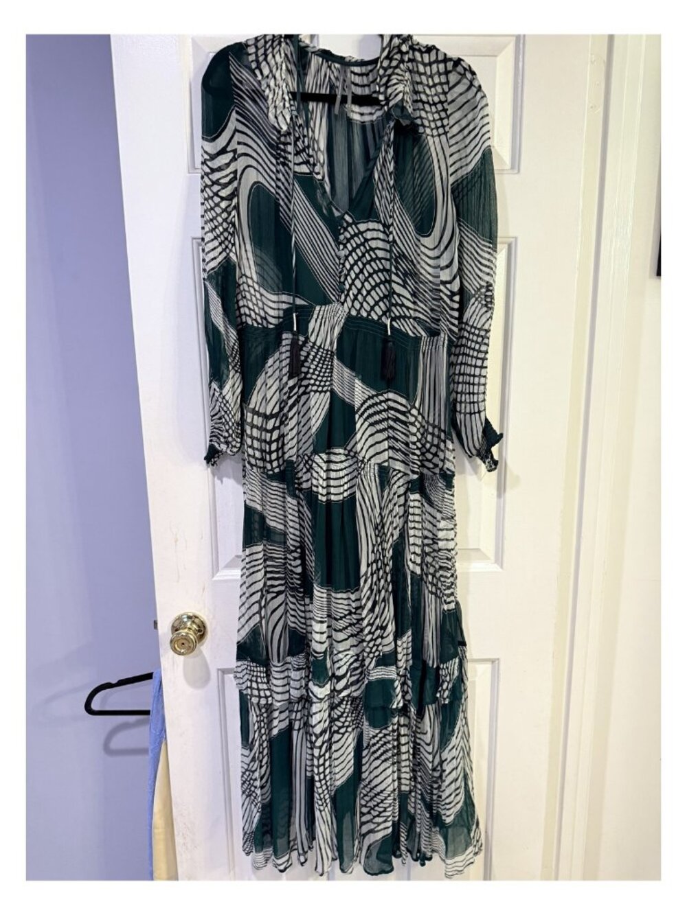 By Anthropologie Marais Green Motif Chiffon Maxi Dress M